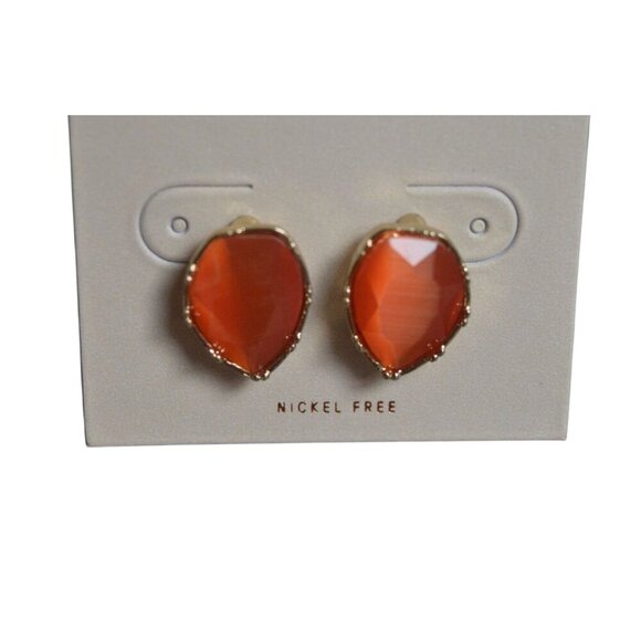14th & Union Nickel Free Orange Faceted Stud Earrings With Gold Tone Trim - Picture 2 of 3